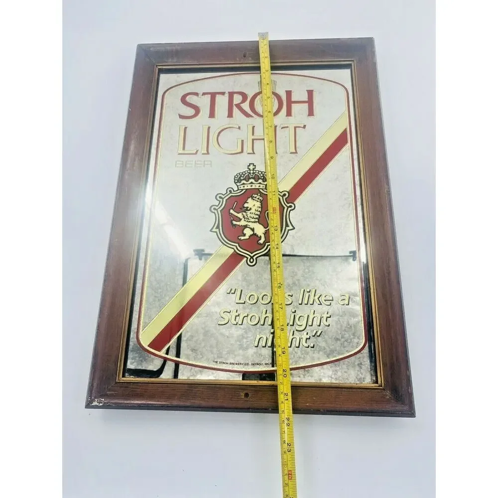 Vintage STROH LIGHT BEER Framed Wall Mirror Sign Looks like Stroh Light Night